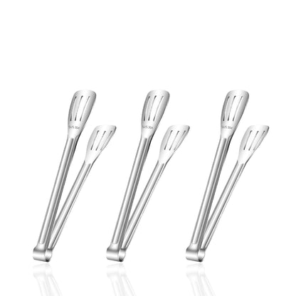 Stainless Steel Kitchen Tong Set - Anti-Slip Heat-Resistant Grip, Widened 3-Line Slotted Heads for Easy Clamping (Steaks, BBQ, Pasta, Salads), Easy Clean for Versatile Use Set of 3-6", Green