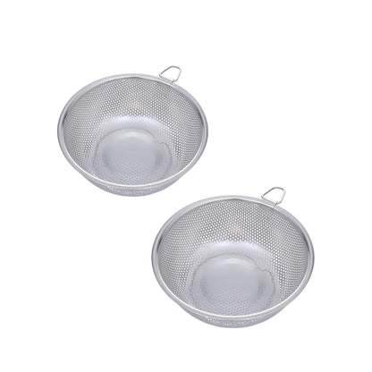 2 Pack Stainless Steel Colander Berry Colanders Baskets,Metal Strainer Colander, Micro-Perforated & Elevated Feet for Draining Food Vegetable Fruit (8.85"x8.85"x2.95")