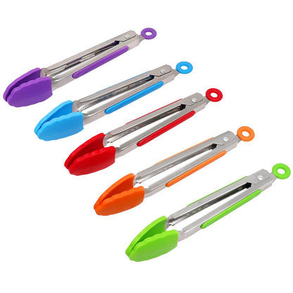 Kitchen Tongs with Silicone Tips - ForTomorrow Set of 5, 7 9 Inch Premium Silicone Tipped Tongs for Cooking Heat Resistant, Serving Food, BBQ