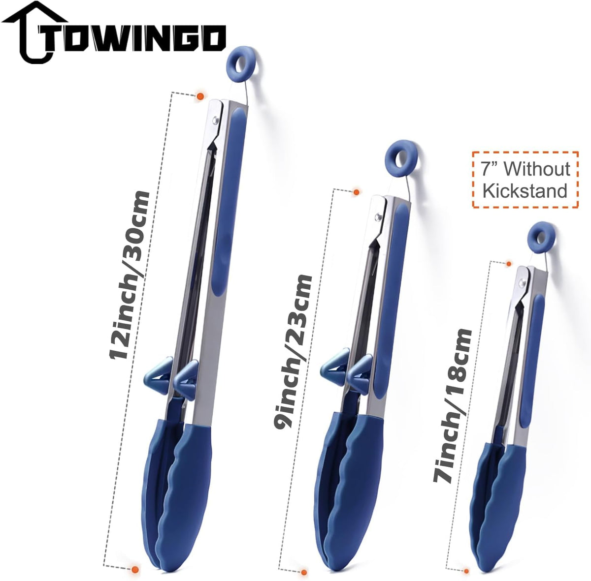 Kitchen Tongs for Cooking with Silicone Tips, 3 Size Serving Tongs, Blue
