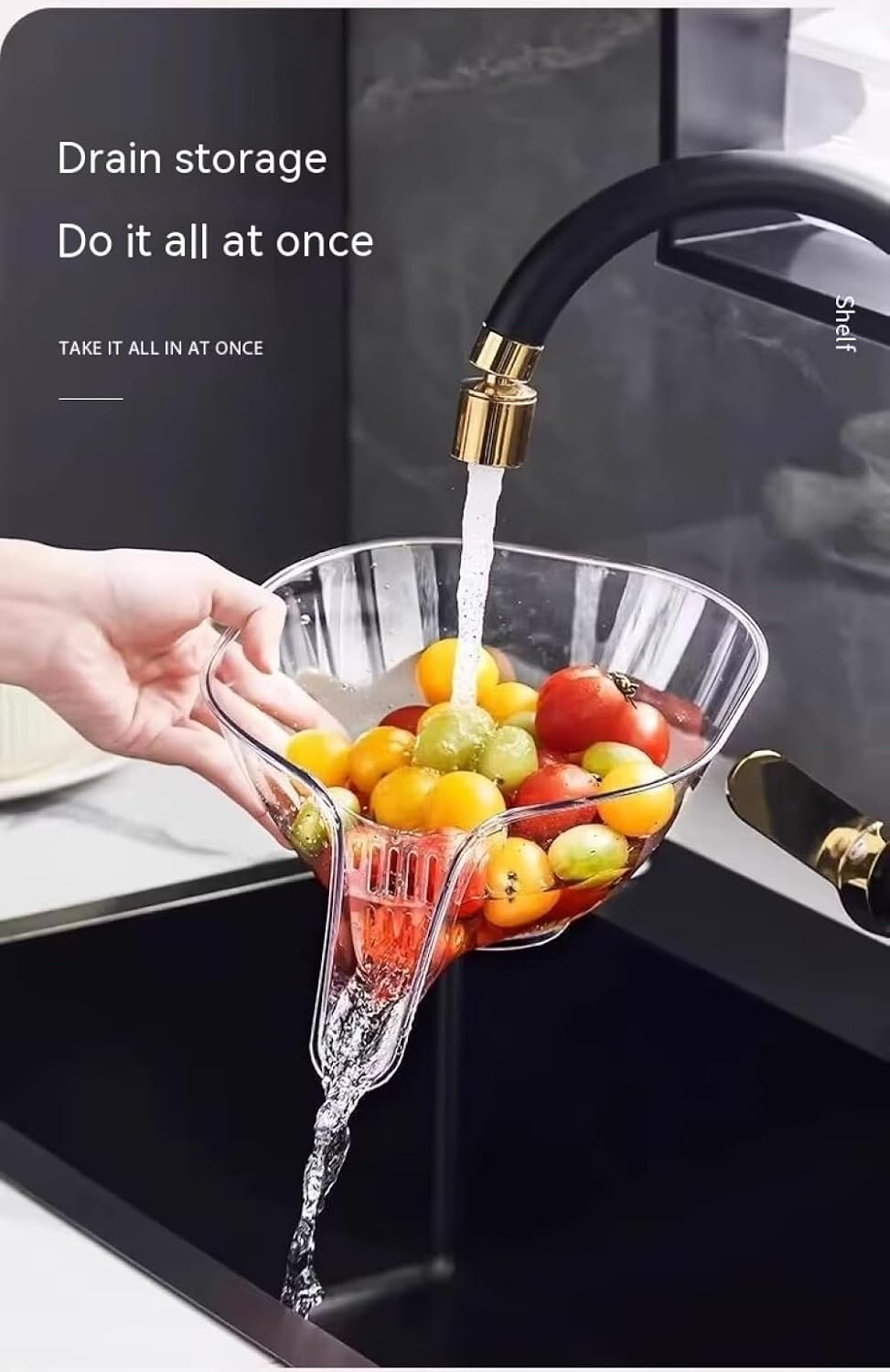 2PCS Multi-functional Drain Basket, Drainage Basket Funnel, Multifunctional Fruits Vegetables Draining Bowl Washing Colander Kitchen Food Strainer (transparent)