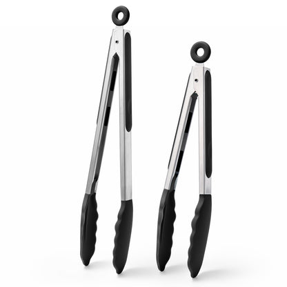 Doosu Kitchen Tongs with Silicone Tips for Cooking Serving (9+12in, Red)