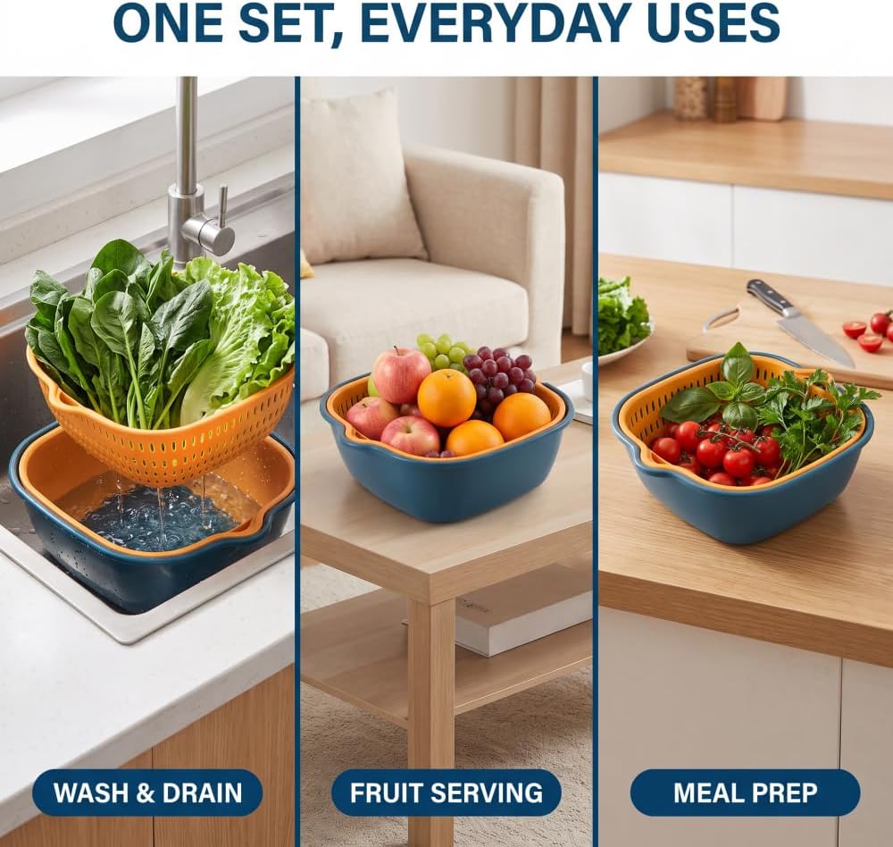 Stackable Vegetable Washing Basket Strainer Colander Set