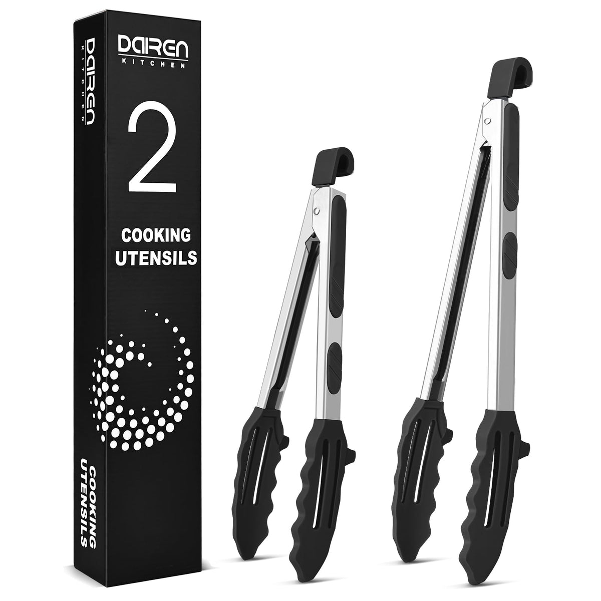 Stainless Steel Kitchen Utility Tongs with Silicone Tips, 2 Pack-9" and 12"