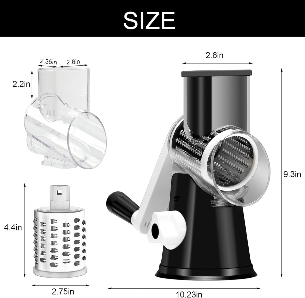 Cambom Rotary Cheese Grater Hand Crank Cheese Shredder, Black