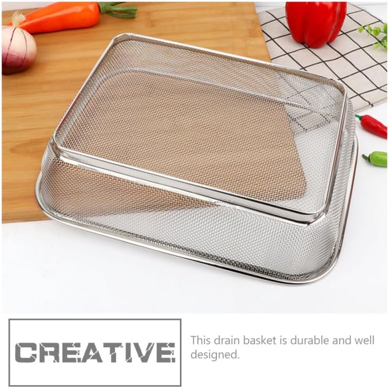 Cabilock Stainless Steel Drain Basket 13.38 X 9.84 X 3.14 in Vegetable Washing Basket for Fruits and Vegetables Kitchen Sink Colander for Rinsing and Draining 1 pack