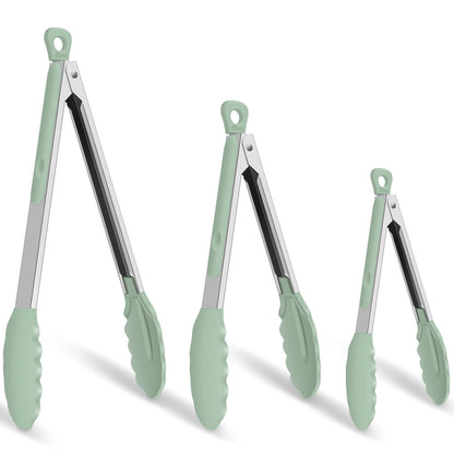 HOTEC Stainless Steel Kitchen Tongs with Silicone Tips, Set of 2-9" and 12"