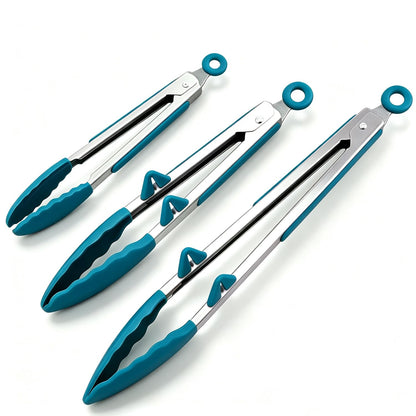 Kitchen Tongs for Cooking with Silicone Tips, 3 Size Serving Tongs, Green