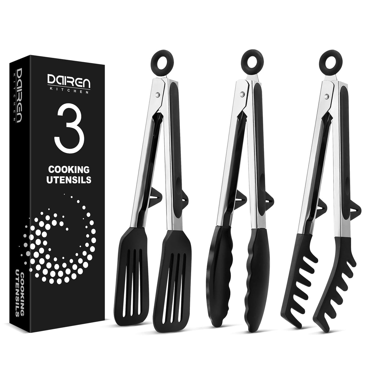 Kitchen Tongs for Cooking, Stainless Steel, Non Scratch Silicone Tip,3 Pack