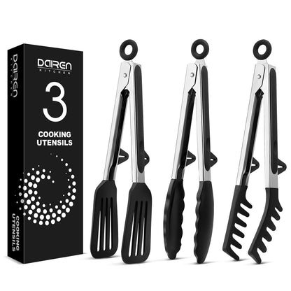 Kitchen Tongs for Cooking, Stainless Steel, Non Scratch Silicone Tip,3 Pack