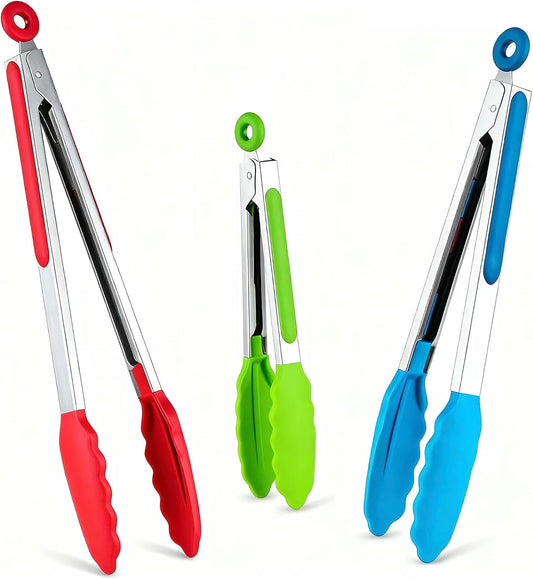 7/9/12 Inch Kitchen Tongs Set of 3, Cooking Tongs with Silicone Tips
