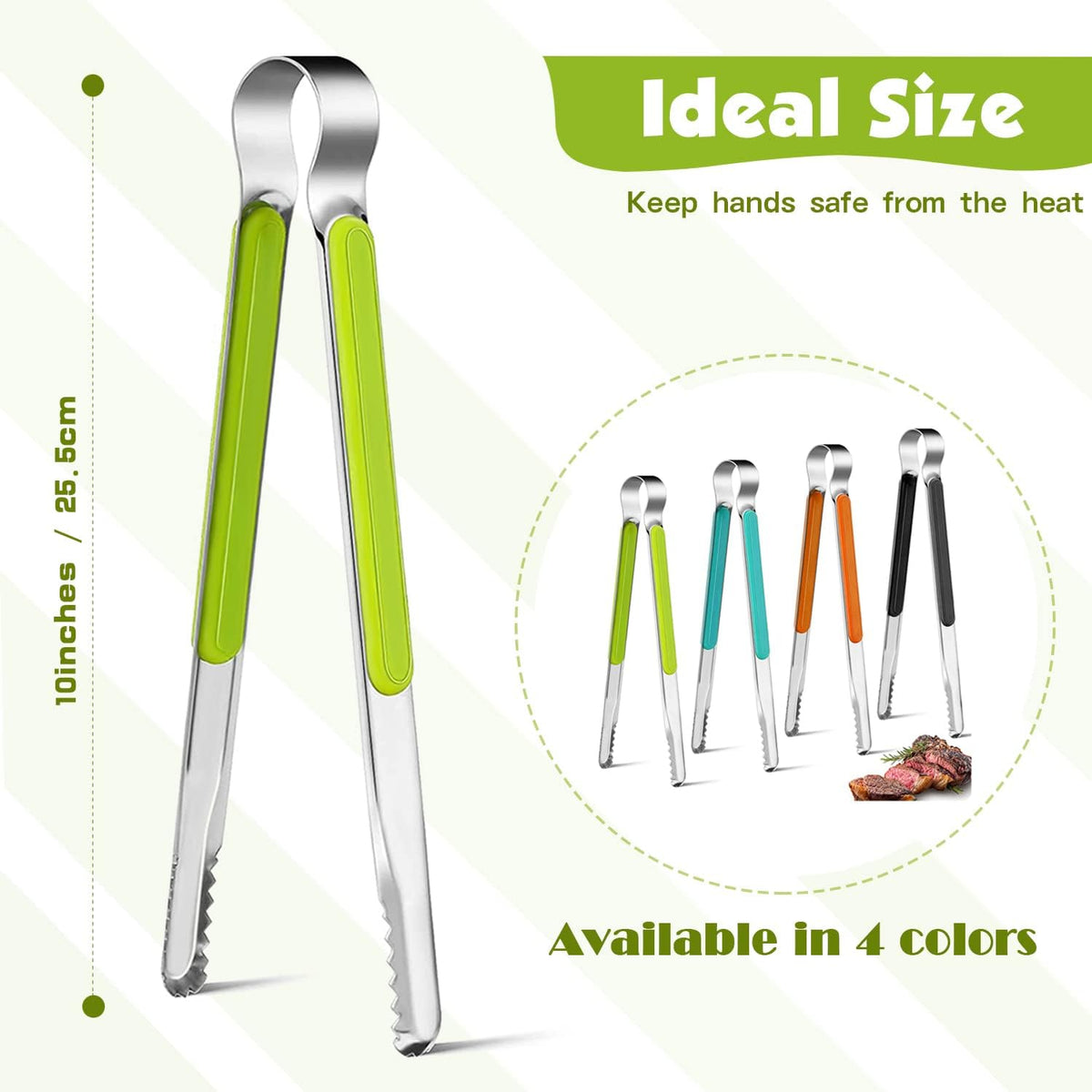4Pcs Stainless Steel Kitchen Tongs for Cooking - 10" Metal Food Tongs With Non-Slip Comfort Grip, Non-Stick, High Heat Resistant for BBQ, Grilling and Serving