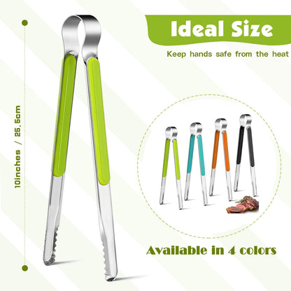 4Pcs Stainless Steel Kitchen Tongs for Cooking - 10" Metal Food Tongs With Non-Slip Comfort Grip, Non-Stick, High Heat Resistant for BBQ, Grilling and Serving