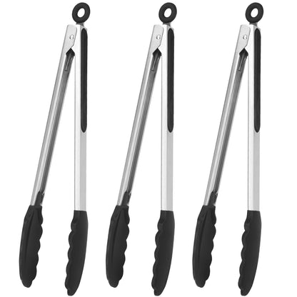 Serving Tongs Kitchen Tongs - Heat Resistant, Premium Stainless Steel Locking Cooking Tongs with Silicone Tips, Non-Slip Food Tongs for Cooking, Heavy Duty, Non-Stick (7 Inch(4 Pack))