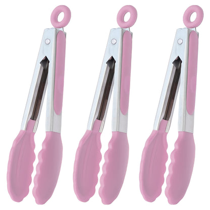 HINMAY Mini Tongs with Silicone Tips 7-Inch Serving Tongs, Set of 3 (Red Blue Green)