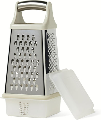 Amazon Basics Cheese Grater, 4-Sided Stainless Steel Box Grater with Measuring Container, Dishwasher-Safe