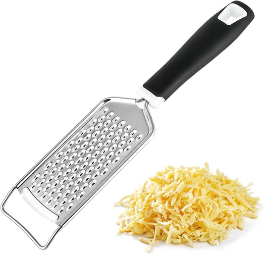 Butter Grater, Handheld Grater for Kitchen, Stainless Steel, Won't Rust, Non-Slip Handle, Durable Soft Grip, Flat Shredder for Cheese, Easy to Rinse, Works for Shredding Butter in Kitchen, Black