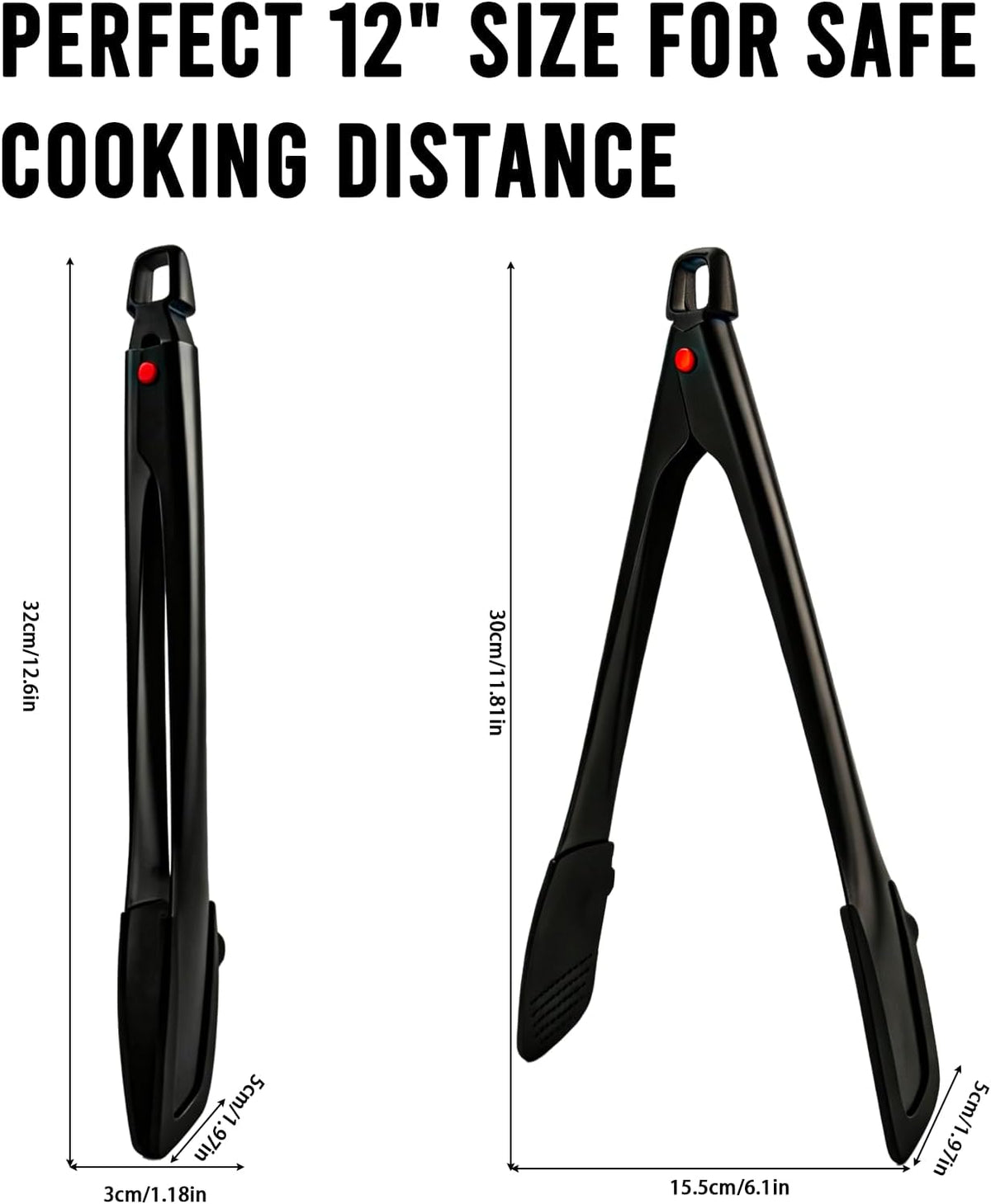 12-Inch Silicone Kitchen Tongs with Locking Handle and Non-Slip Tips, Black