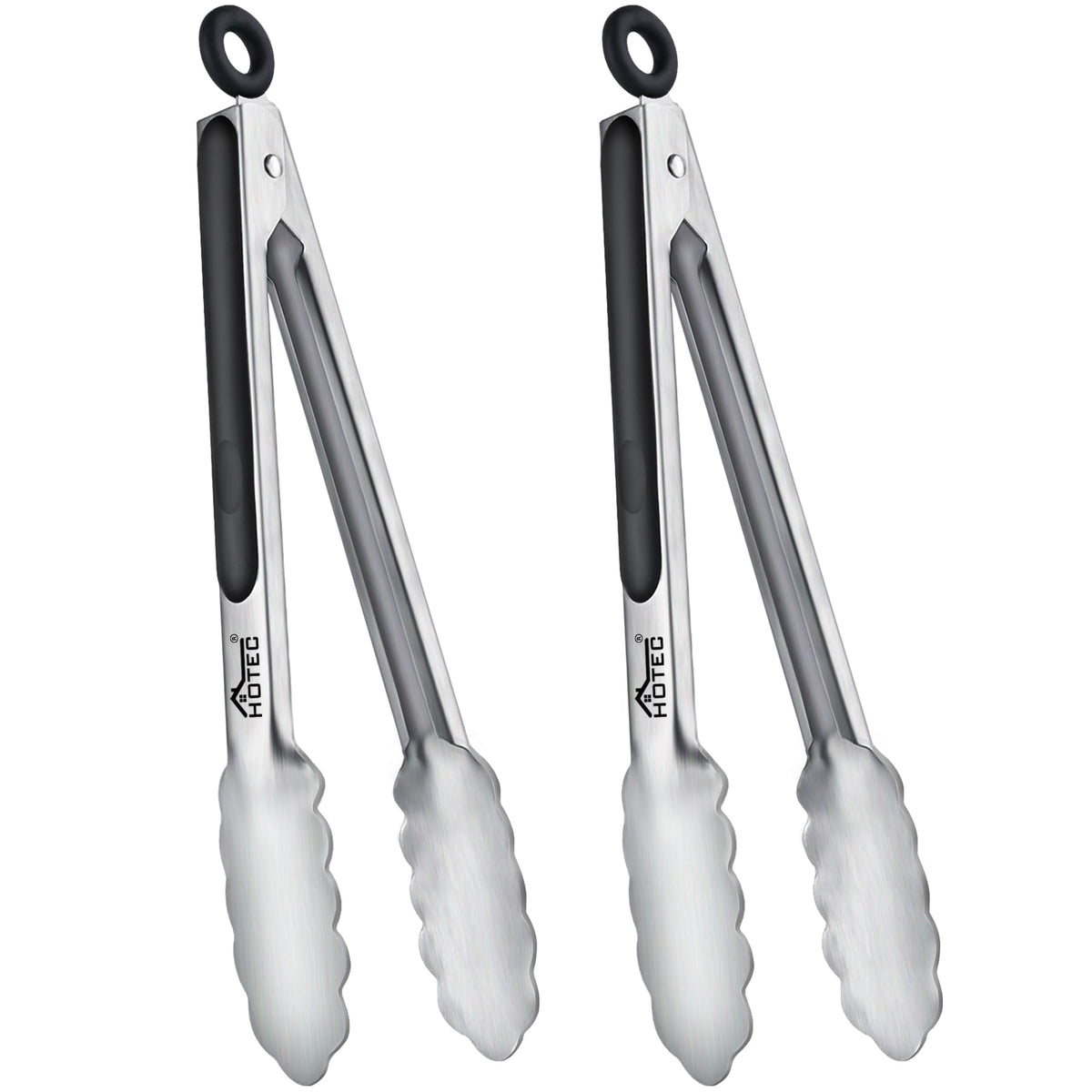 Hotec Tongs for Cooking Stainless Steel Kitchen Tongs Set of 2-9" and 12"