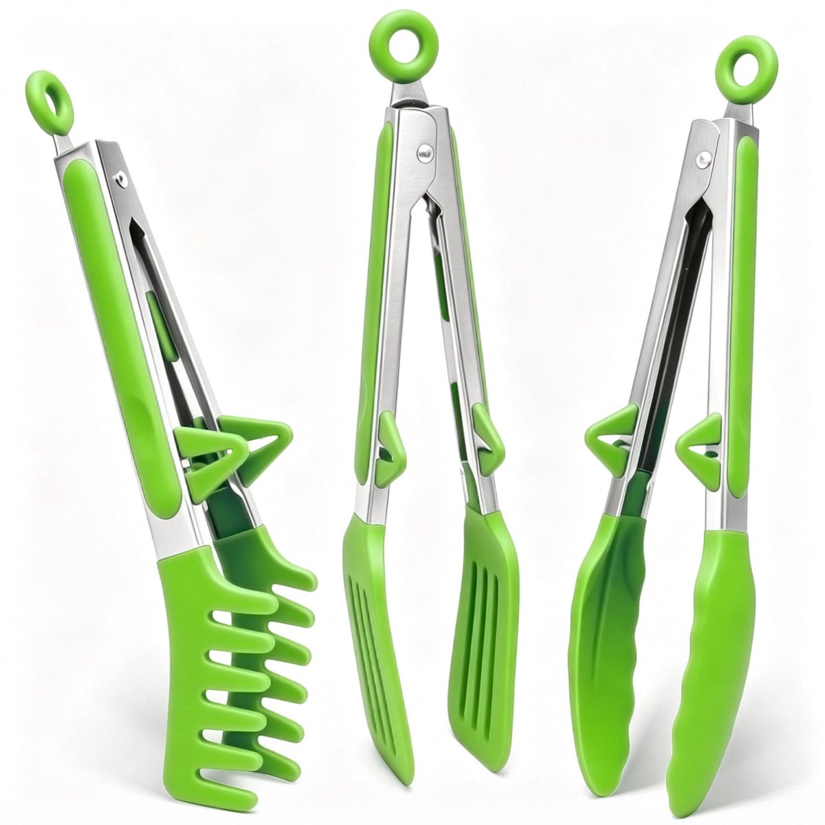 9" Kitchen Tongs for cooking with Silicone Tips, 3Pcs Serving Tongs, Blue