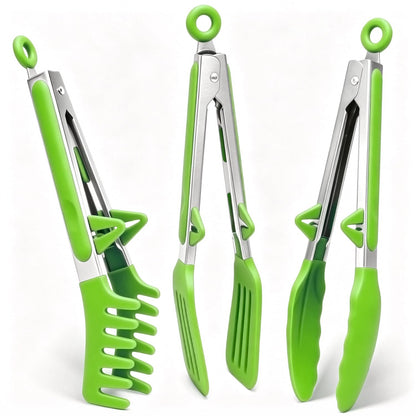 9" Kitchen Tongs for cooking with Silicone Tips, 3Pcs Serving Tongs, Blue