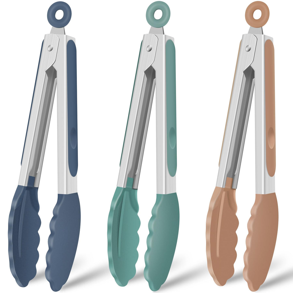 HOTEC Silicone Kitchen Tongs for Cooking, 9-Inch Serving Tongs, Set of 3