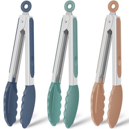 HOTEC Silicone Kitchen Tongs for Cooking, 9-Inch Serving Tongs, Set of 3