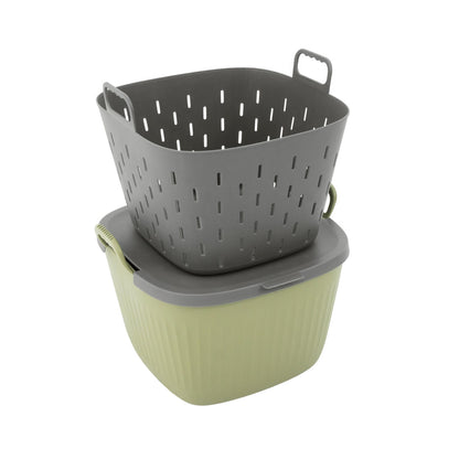 Vego FlexTrug Tub for Indoor, Outdoor Gardening Strainer Basket for Harvest, Rinse and Garden Use- 8 Gallon, Fog Gray