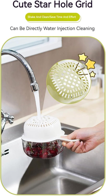 Small Fruit Colander,Fruit Rinser Strainer Container Dual-Layer Vegetable Cutting And Draining Basket,Watermelon Bowl With Strainer For Mini Berry And Tomato Grape Washer (White)