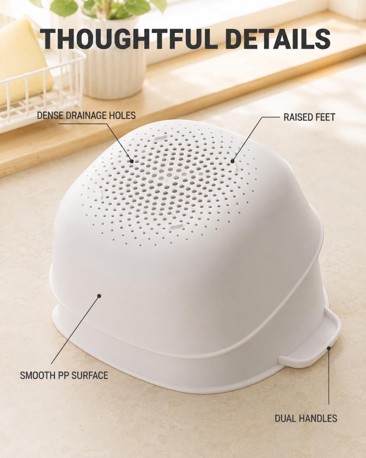 2-in-1 Colander Set for Kitchen, White Food-Safe PP Strainer