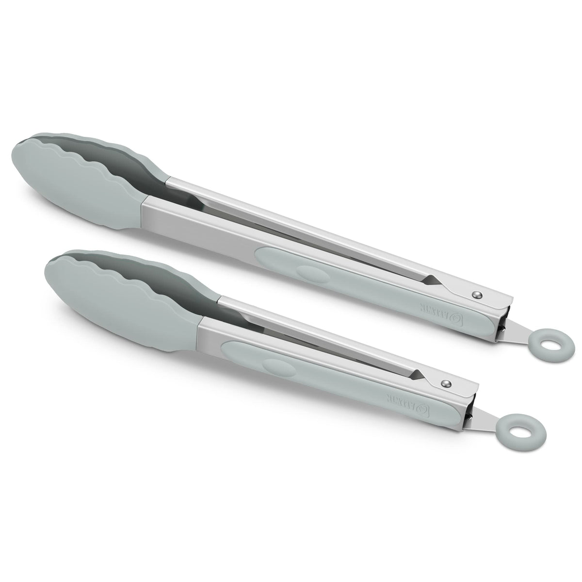 2 Pack Silicone Kitchen Tongs, 9 & 12 Inch, Stainless Steel, Red
