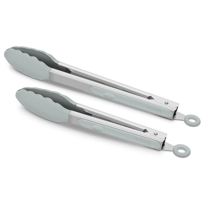 2 Pack Silicone Kitchen Tongs, 9 & 12 Inch, Stainless Steel, Red