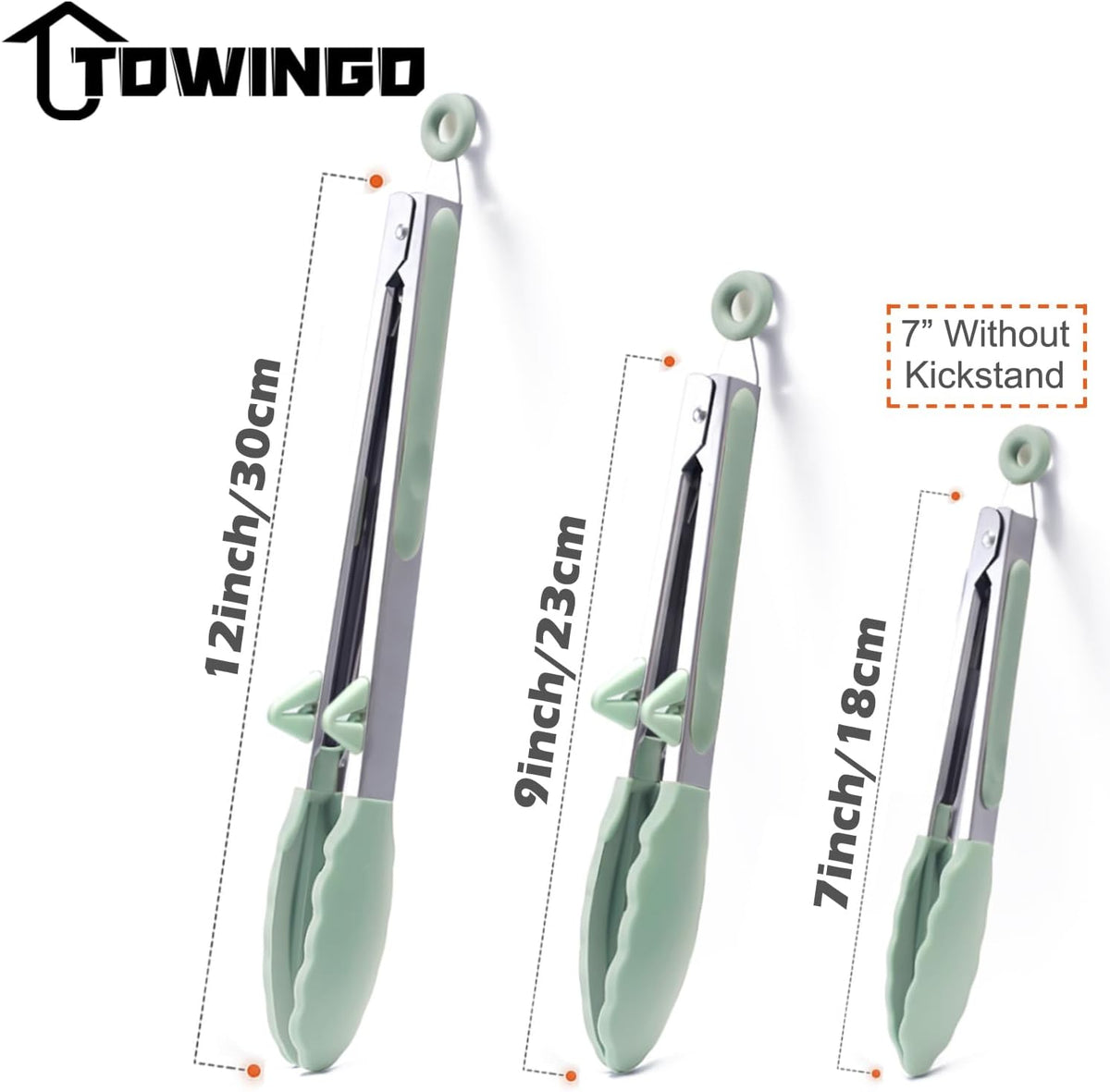 Kitchen Tongs for Cooking with Silicone Tips, 3 Size Serving Tongs, Green