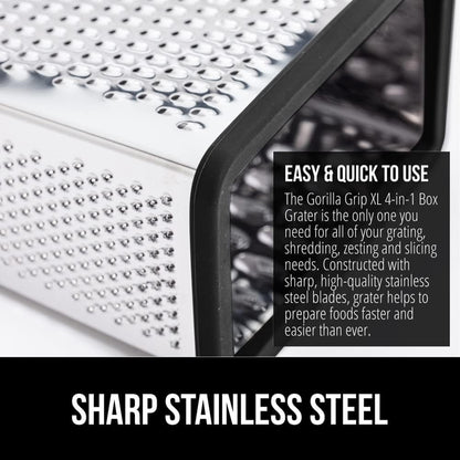 GORILLA GRIP® XL 4-Sided Stainless Steel BPA-Free Cheese Grater, Black