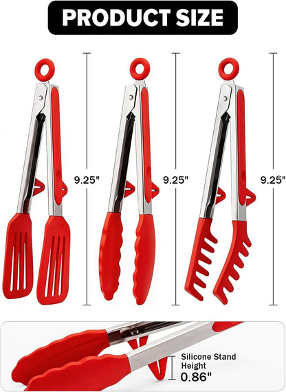 Kitchen Tongs for Cooking, Stainless Steel, Non Scratch Silicone Tip,3 Pack