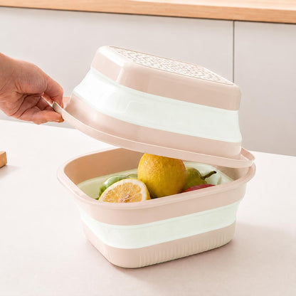 Collapsible Colander & Wash Basin Set, 2-in-1 Foldable Dishpan with Drain Holes, Space-Saving Kitchen Sink Tub for Washing Fruits, Vegetables, Meal Prep & Kitchen Use (Pink)