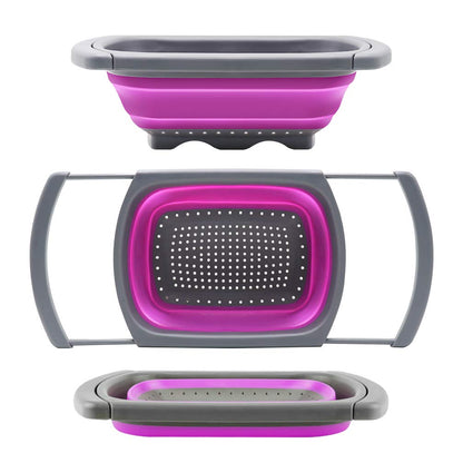 Qimh Colander collapsible, Colander Strainer Over The Sink Vegetable Fruit Strainer Basket (6 Quart) with Extendable Handles, New Kitchen Essentials