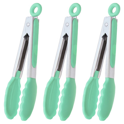 HINMAY Mini Tongs with Silicone Tips 7-Inch Serving Tongs, Set of 3 (Red Blue Green)