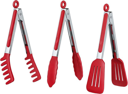 HST 3 Pack Kitchen Tongs, Non Stick Stainless Steel 9 Inch Tongs
