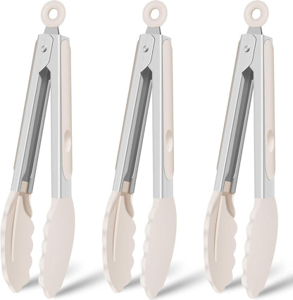 HOTEC Silicone Kitchen Tongs for Cooking, 9-Inch Serving Tongs, Set of 3