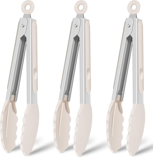HOTEC Silicone Kitchen Tongs for Cooking, 9-Inch Serving Tongs, Set of 3