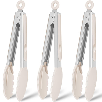 HOTEC Silicone Kitchen Tongs for Cooking, 9-Inch Serving Tongs, Set of 3