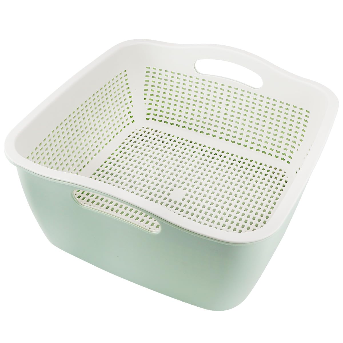 Double Layer Draining Basket,Plastic Fruit Vegetable Wash Rack Cyan