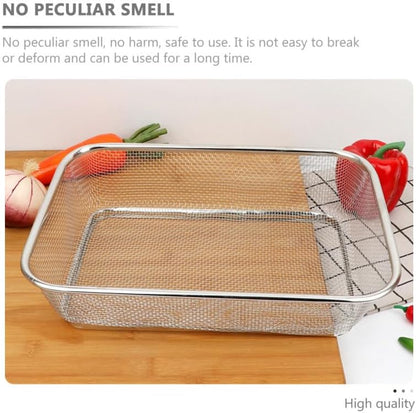 Cabilock Stainless Steel Drain Basket 13.38 X 9.84 X 3.14 in Vegetable Washing Basket for Fruits and Vegetables Kitchen Sink Colander for Rinsing and Draining 1 pack