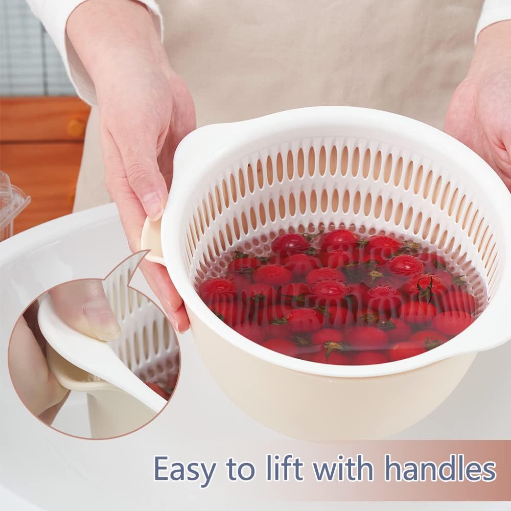 2 in 1 Kitchen Colander Set with Bowl Strainer (2 Sets 2.5 Qt)