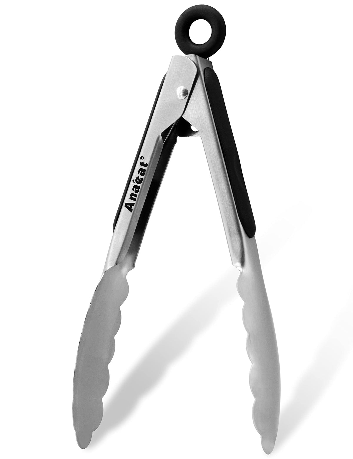 Anaeat Non-Stick Silicone Locking Tong Set of 3 - Stainless Steel 7", 9", 12" Kitchen Food Tongs with Non-Slip Silicone Tips and Grip for Cooking, Baking and BBQ - Heat Resistant up to 480°F (Black)