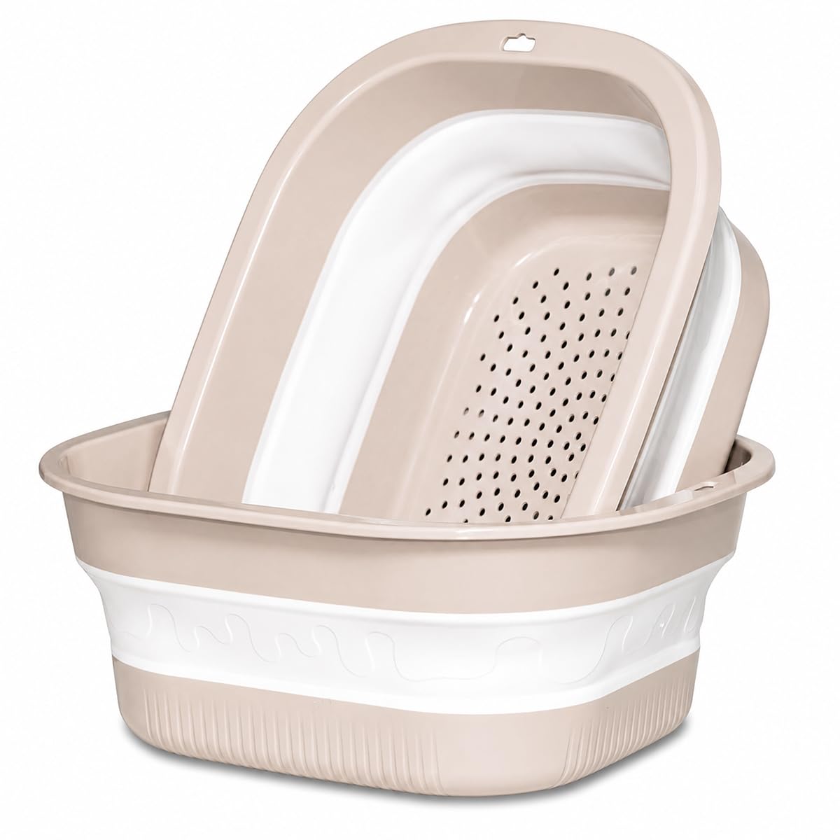 Collapsible Colander & Wash Basin Set, 2-in-1 Foldable Dishpan with Drain Holes, Space-Saving Kitchen Sink Tub for Washing Fruits, Vegetables, Meal Prep & Kitchen Use (Pink)
