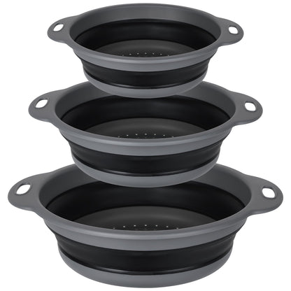 Qimh Collapsible Colander Set of 3 Round Silicone Kitchen Strainer Set - 2 pcs 4 Quart and 1 pcs 2 Quart- Perfect for Draining Pasta, Vegetable and fruit (green,blue, purple)