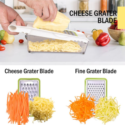 NACOLUS Cheese Grater with Container,5 In 1 Mandoline Slicer for Kitchen,Multi Purpose Vegetable Slicer, Easy to Clean Vegetable Chopper,Cheese Shredder,Julienne Slicer and Peeler