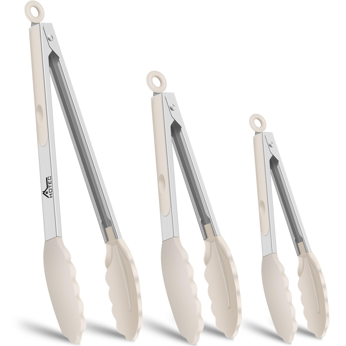 HOTEC Stainless Steel Kitchen Tongs with Silicone Tips, Set of 2-9" and 12"